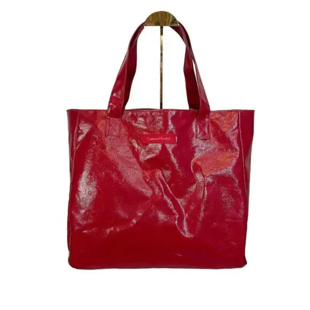 Crabtree & Evelyn Tote Shoulder Bag Office Work Faux Leather Paisley Lining Red